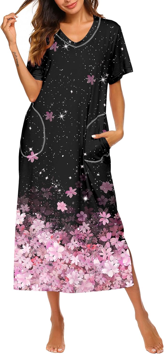 Ekouaer Women's Full Length Short Sleeve Nightgown