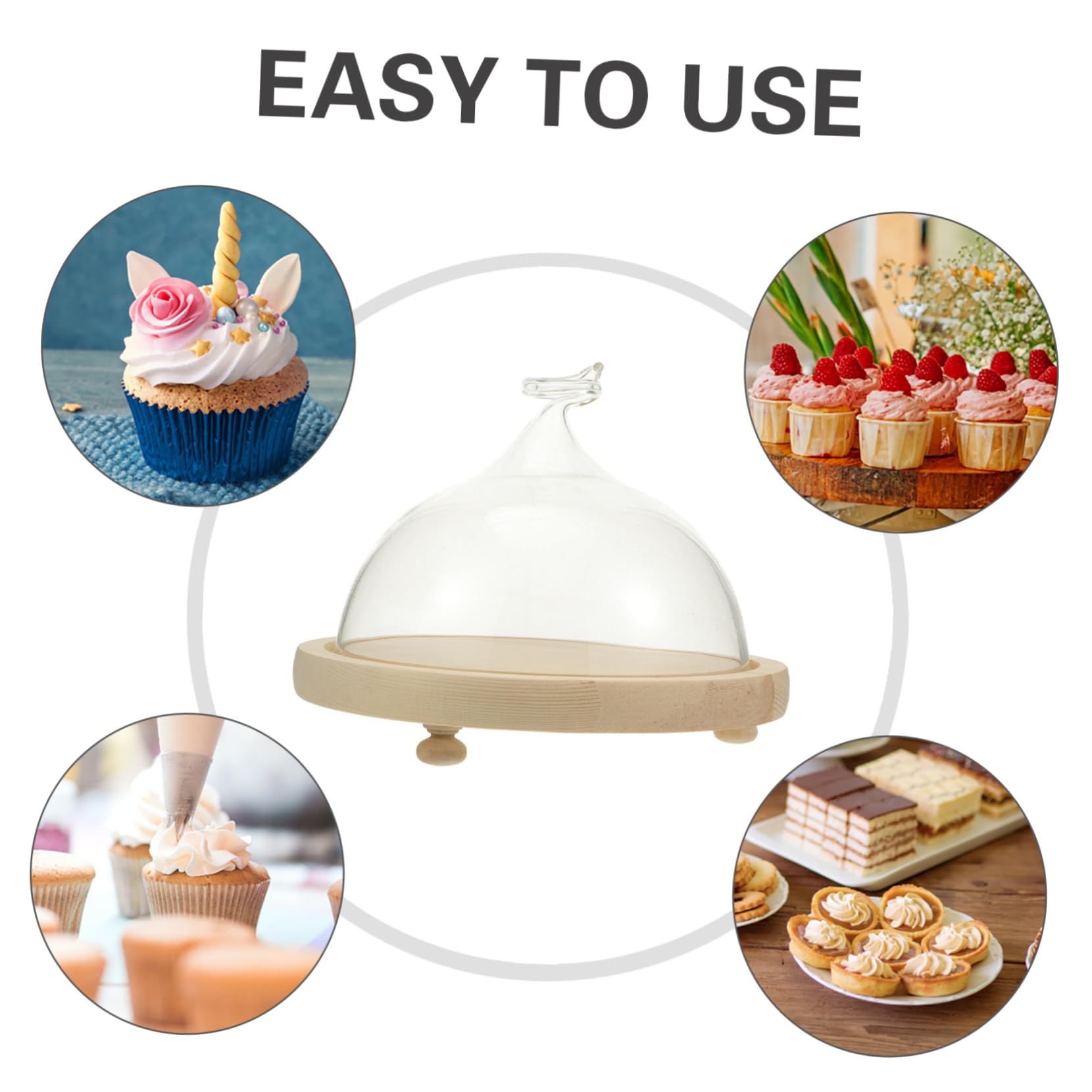 OUNONA 1 Set Glass Cover Dessert Food Snack Cover Fruit Cover Glass Food Cover Food Display Covers Food Protective Cover Dish Tray with Cover Cake Food Cover Transparent Wood