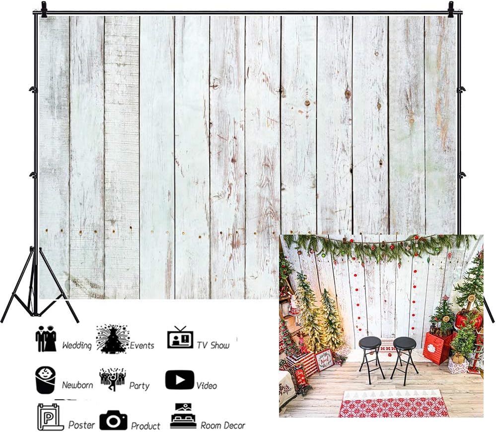 10x8ft Vintage White Wood Backdrops for Photography Rustic Retro Grunge Wooden Plank Portrait Wallpaper Newborn Baby Shower Wood Board Birthday Party Photoshoot Background Photo Studio Props