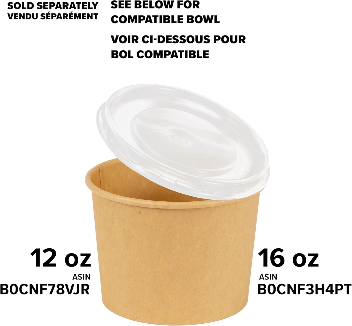 300 Count 111mm PP Lids for 12 and 16oz Brown Kraft Paper Food Bowls, Disposable Take-Out Container Covers, Microwave-Safe and Leak Resistant