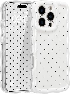 ZCDAYE for iPhone 15 Pro Max Case Cute Wave Aesthetically Printed Phone Case for Women Girls, Pretty Funky Pattern Soft Shell Full Camera Protective Case for iPhone 15 Pro Max, White Dots