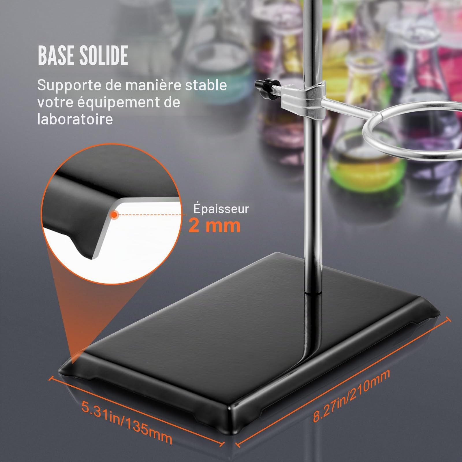VEVOR Support de Laboratoire, 2 Ensembles de Supports de Cornue de Laboratoire, en Acier, Tige de 60 cm et Base en Fonte de 21x13,5 cm, avec Pinces pour Flacons, Burettes et Pinces Croisées Médecine