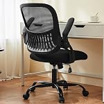 Sweetcrispy Office Computer Desk Chair, Ergonomic Mid-Back Mesh Rolling Work Swivel Task Chairs with Wheels, Comfortable Lumbar Support, Comfy Flip-up Arms for Home, Bedroom, Black