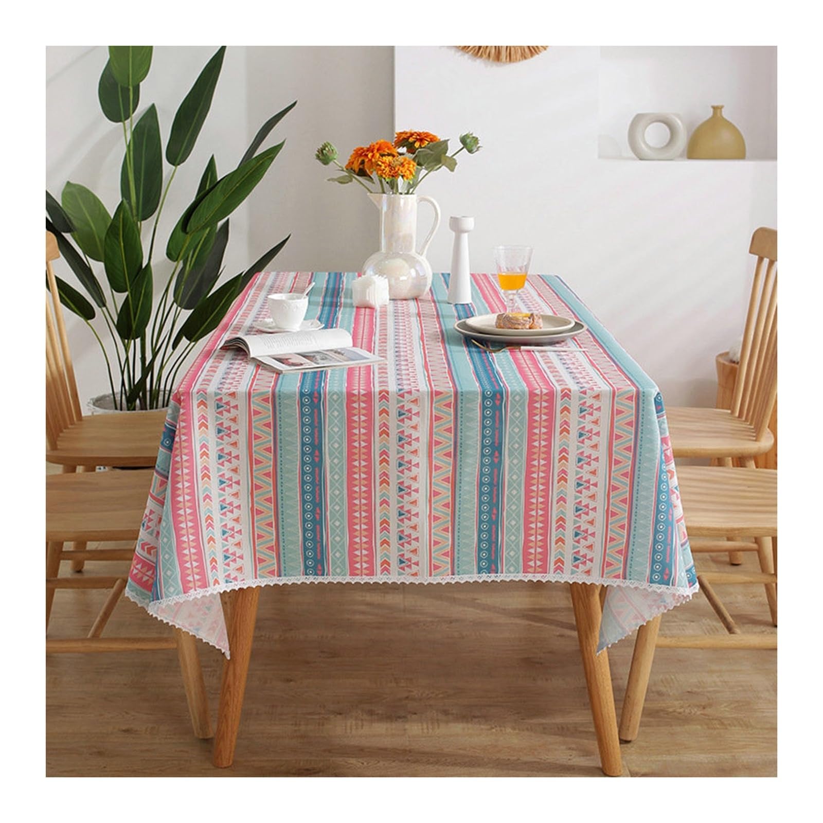 Nappe anti-taches et imperméable 140x220cm à rayures rose bleu en polyester