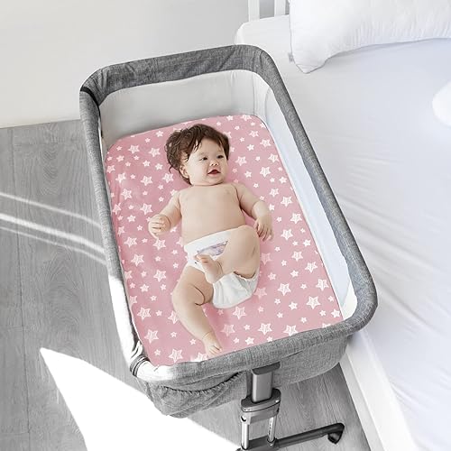 Miniatura 5 de Juego de 2 sábanas de moisés compatibles con Mika Micky & MiClassic y Milliard, se adapta a la mayoría de colchones de moisés de noche, rosa y blanco