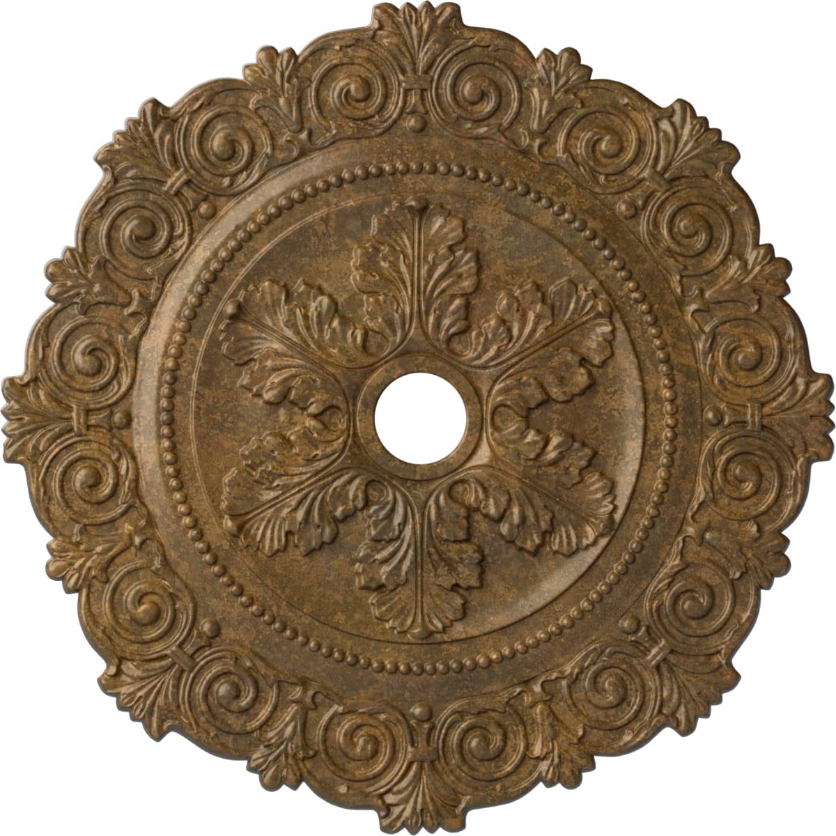 Médaillon de plafond pour cacher les trous de fixation - Rosace cuivre antique 33cm