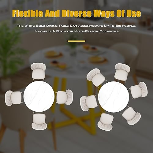 Miniatura 8 de LTTROMAT Mesa de comedor redonda, mesa de cocina redonda pequeña de 39 pulgadas, mesa de comedor de mármol con base dorada, mesa de comedor de oro