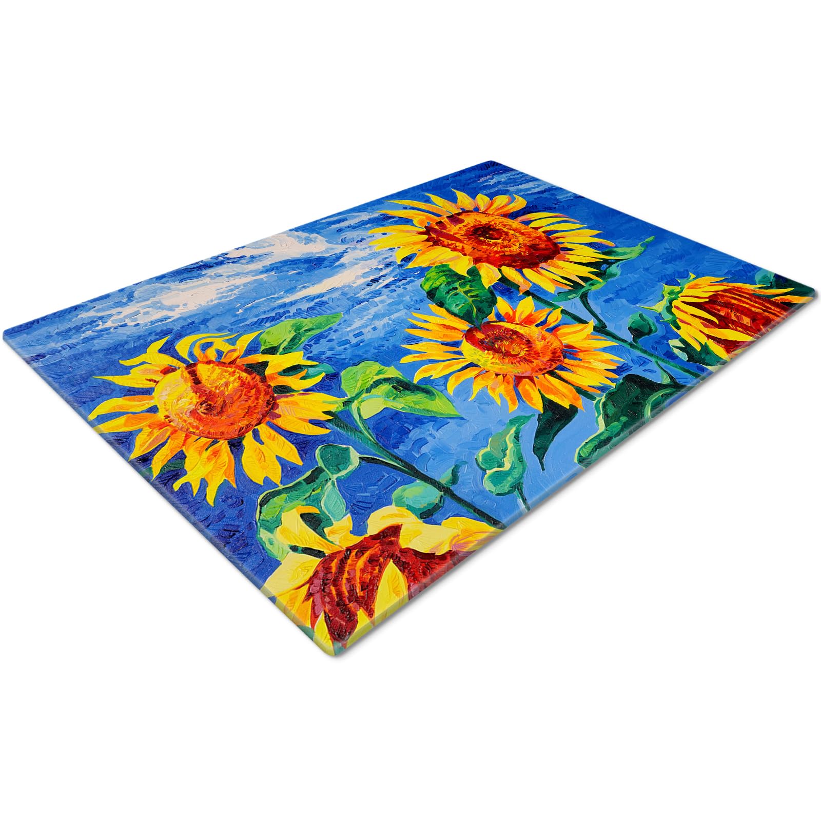 Glass Chopping Board 50 x 40 | Kitchen Worktop Protector | Multifunctional Cutting Board | Work Top Savers | Kitchen Accessories | Extra Large | Sunflowers Paint Effect