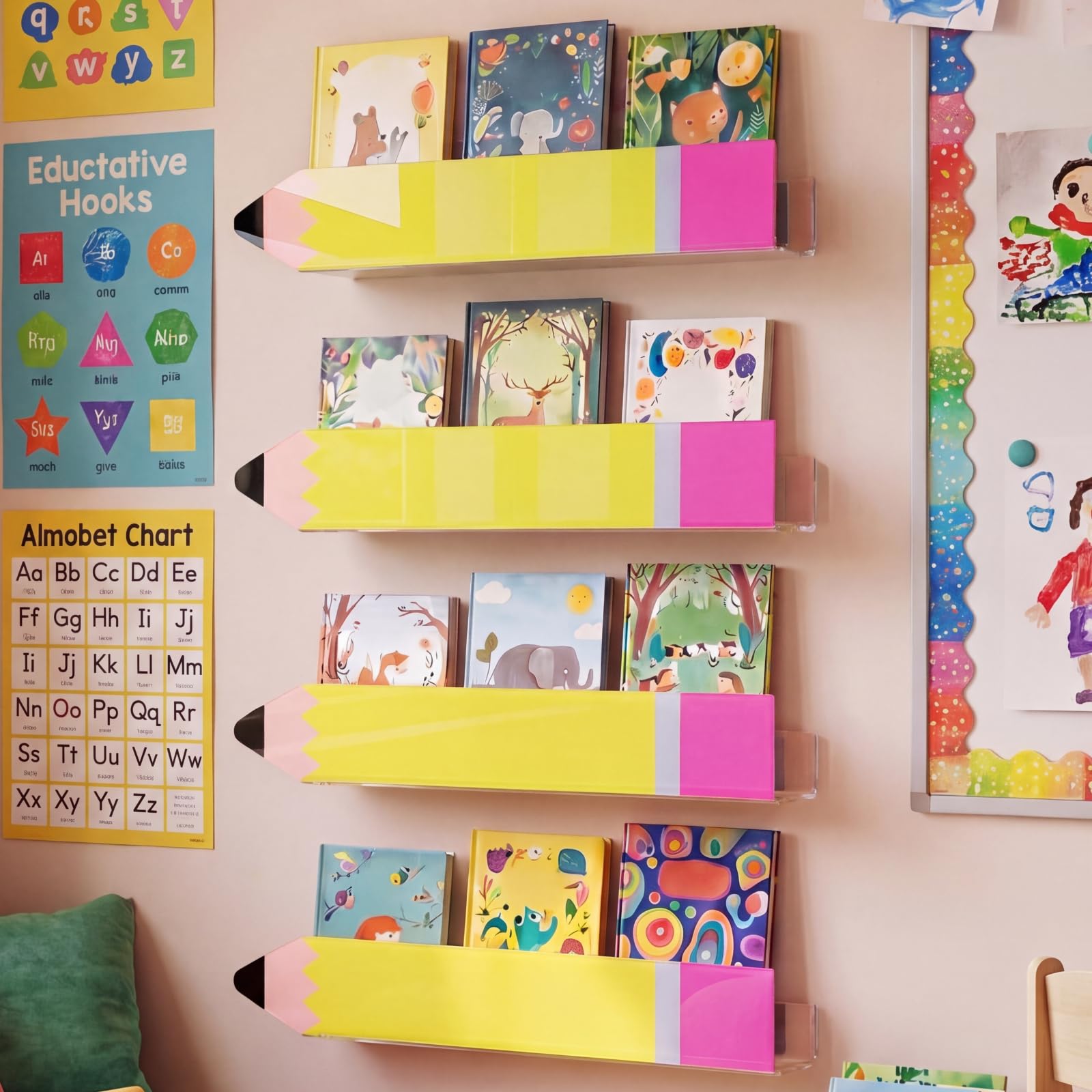 Sabary Lot de 4 porte-crayons magnétiques en acrylique pour tableau blanc, décoration de salle de classe, support magnétique pour livres pour enseignant, salle de classe, bureau