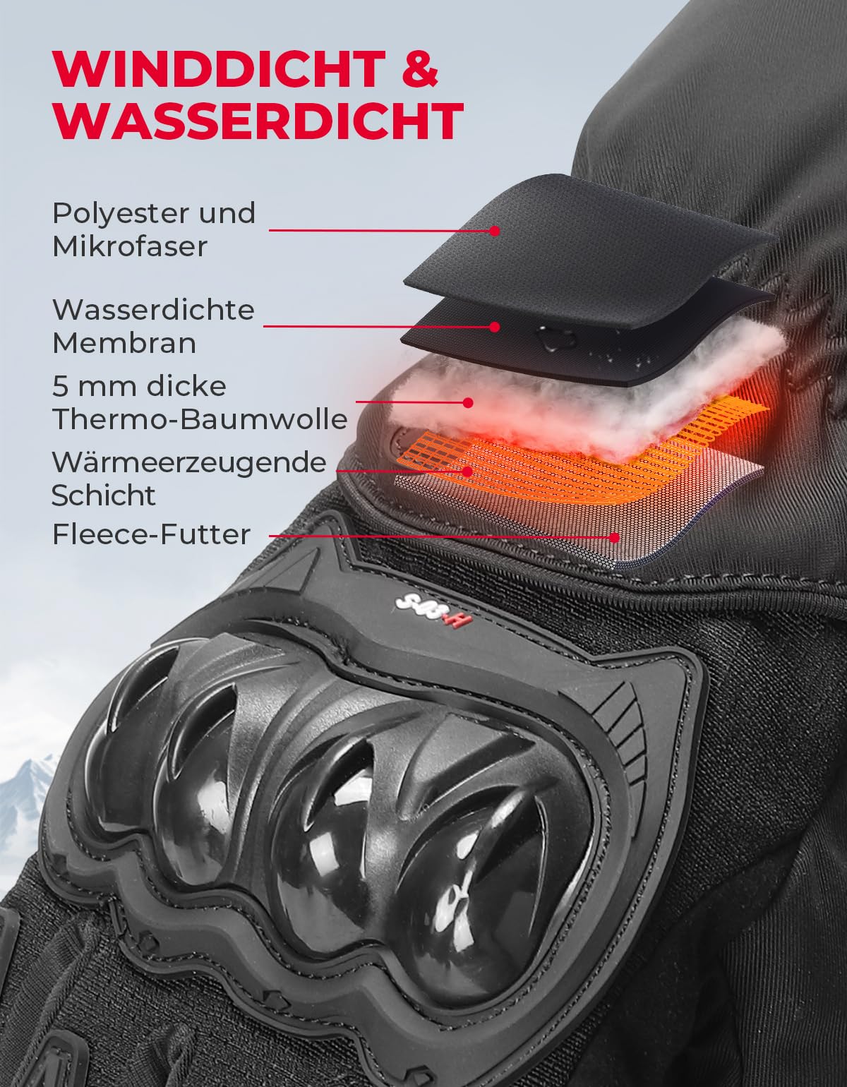 KEMIMOTO Beheizbare Handschuhe Winter, 3 Heizstufen Beheizte Handschuhe Motorrad mit 2500mAh Akku, Touchscreen-kompatibel Beheizte Winter Motorradhandschuhe für Outdoor-Aktivitäten, Skifahren