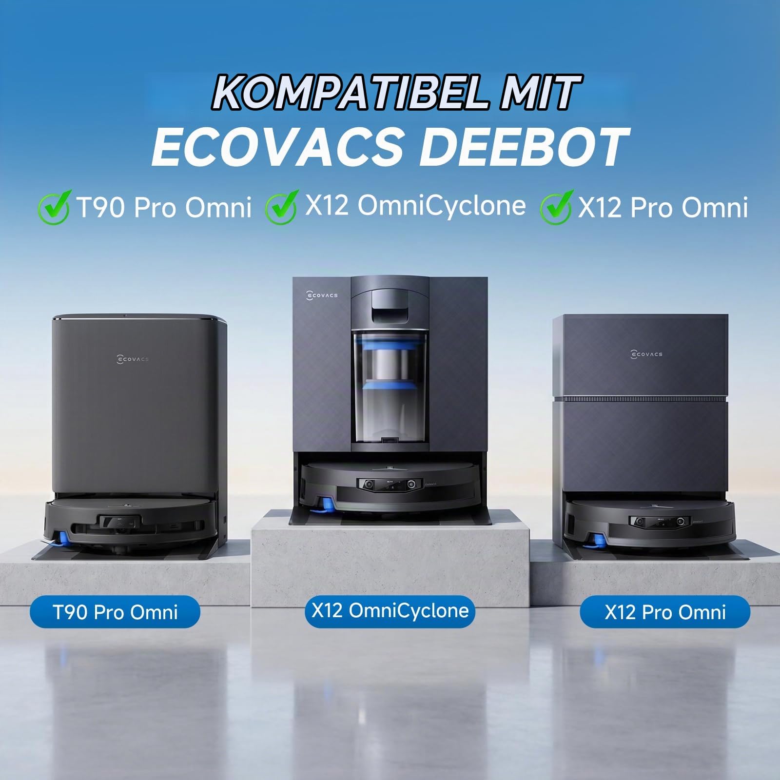 X12 OmniCyclone Zubehör für ECOVACS DEEBOT X12 OmniCyclone/X12/T90 Pro Omni | 20-Teiliges X12 Pro Omni Saugroboter Ersatzteile:2 Hauptbürsten,6 Seitenbürsten,6 Filter,4 Wischwalzen