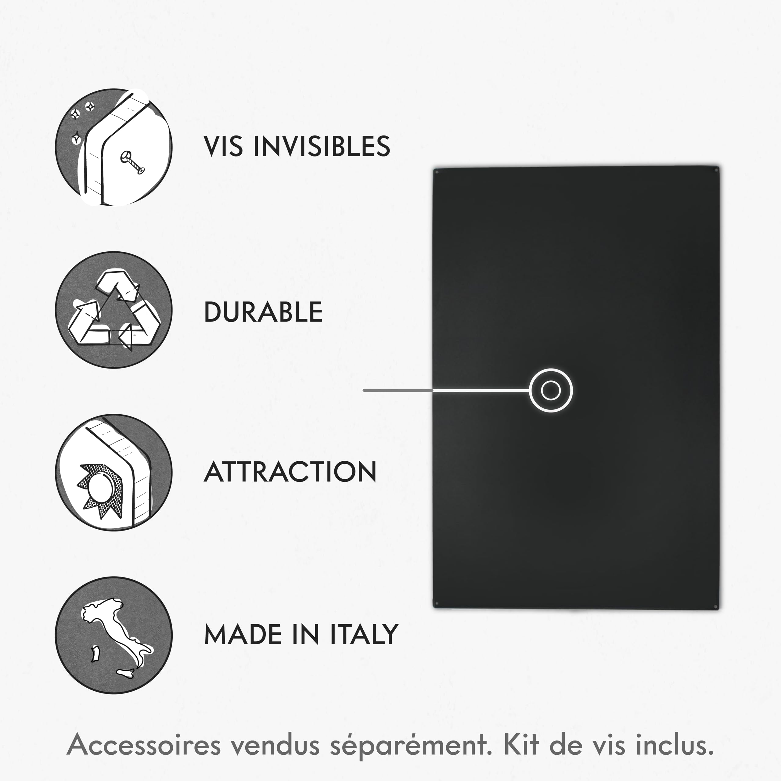 KalaMitica - Boiserie, Tableau magnétique mural - inscriptible et effaçable avec craies et marqueurs à craie liquide - Noir anthracite 114 x 74 x 0,12 cm