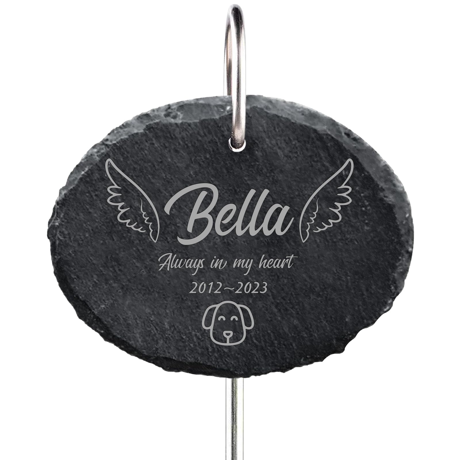 Dihope Personalised Dog Memorial Plaque with Hook Stake, Custom Name Pet Memorial Bereavement Gifts Natural Slate Grave Plaque Gifts for Loss of Dog Cat Pet (Text-Oval)