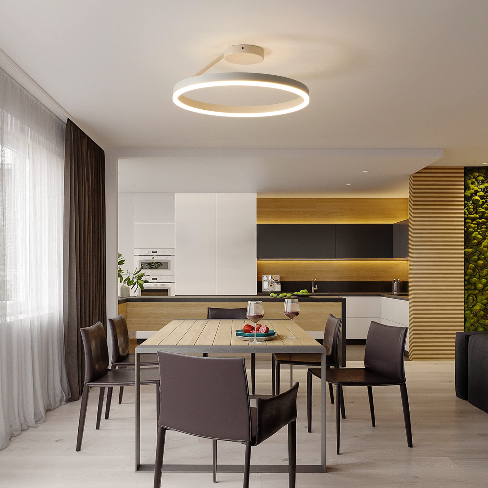 Nowoczesna lampa sufitowa LED do restauracji Nordycki projektant Proste pojedyncze kółko Biała lampa sufitowa do montażu podtynkowego Sypialnia Kuchnia Oświetlenie domu
