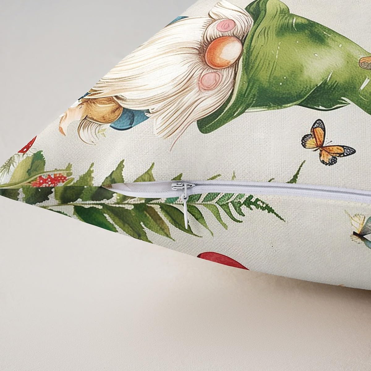 Mushroom Throw Pillow Covers,Kawaii Spring Gnome Pillow Covers For Sofa Chair,Butterfly Plants Cushion Covers,Cute Red Green Gnome Cushion Cases,Wild Spieces Decorative Pillow Covers 24x24 Set of 2