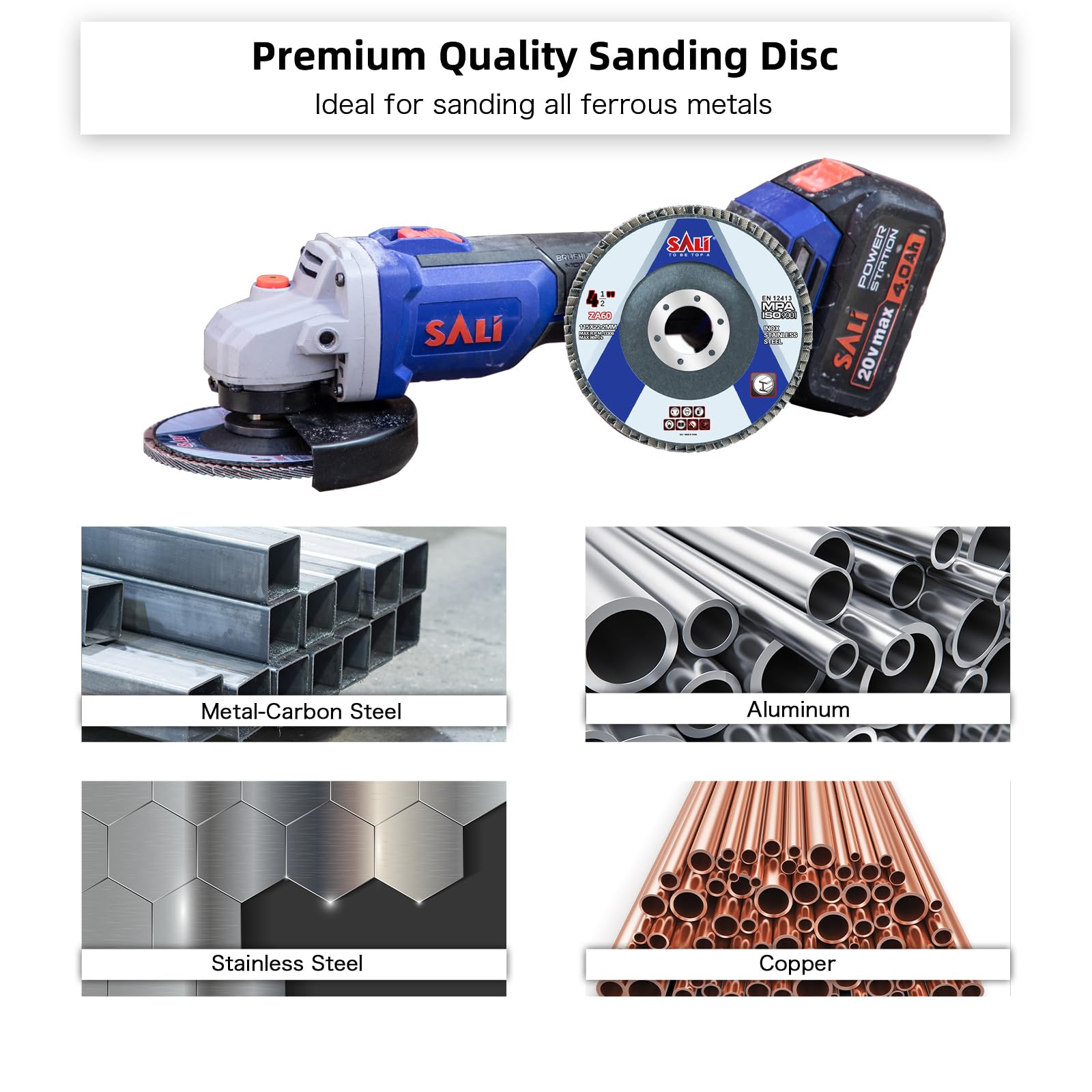Sali Confezione da 20 dischi abrasivi in zirconio, grana 60, 4,5 "x 7,8 ", tipo smussato #29, smerigliatrice angolare di qualità premium e industriale
