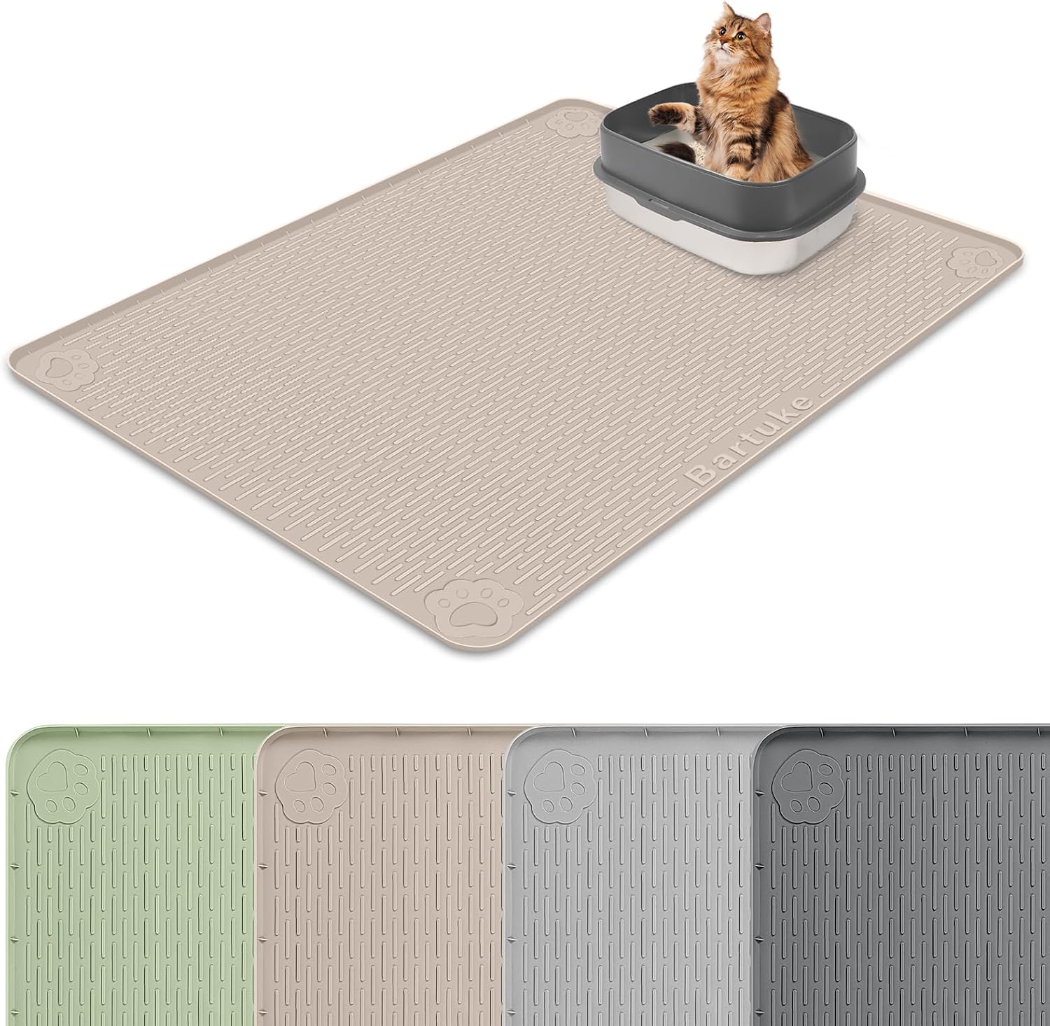 Silicone Cat Litter Mat 40"x28" Cat Mat for Litter Box, Khaki | Extra Large Cat Litter Trapping Mat, Non-slip, Foldable, Waterproof Pet Mat with Raised Edge, Rubber Mat for Floor