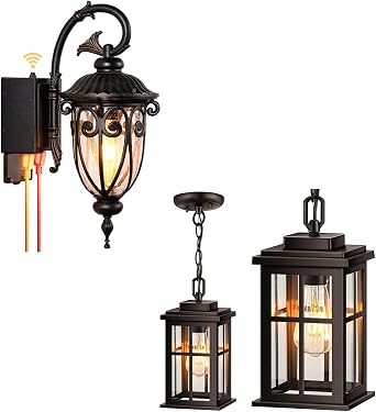 18.6" H Porch Light with GFCI Outlet&Bronze Hanging Porch Light