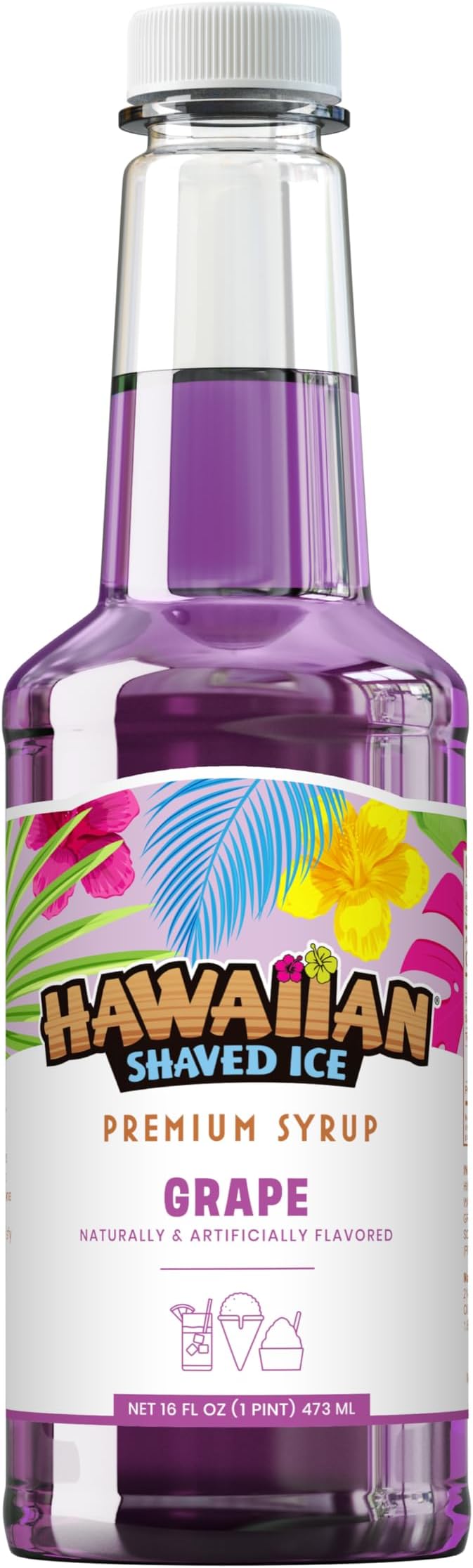 Hawaiian Shaved Ice Grape Syrup - Nut Soy Dairy Free - Flavor Fluffy & Crunchy Snow Cones - Shelf Stable - Makes 8 Servings - 16 ounces