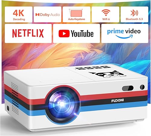 Miniatura 10 de FUDONI Proyector con WiFi y Bluetooth 4K compatible, proyectores de películas para exteriores mejorados de 16000L para exteriores Native 1080P FHD,
