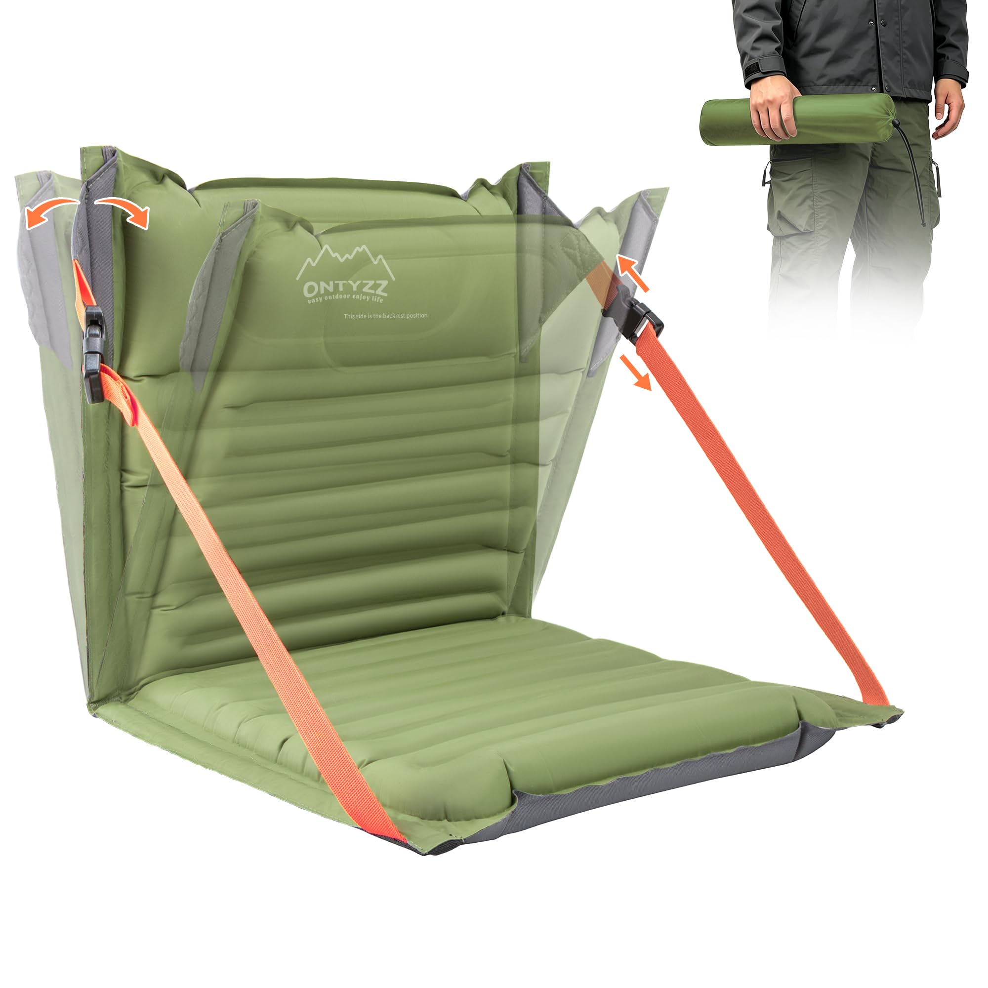 ONTYZZ Sièges de Stade Gonflable Coussin Extérieur avec Réglable Dossier Léger Pliantes Chaise Sol Coussin Siège pour Pique-Nique Concerts Jardin Balcon Pêche Camping Chaises