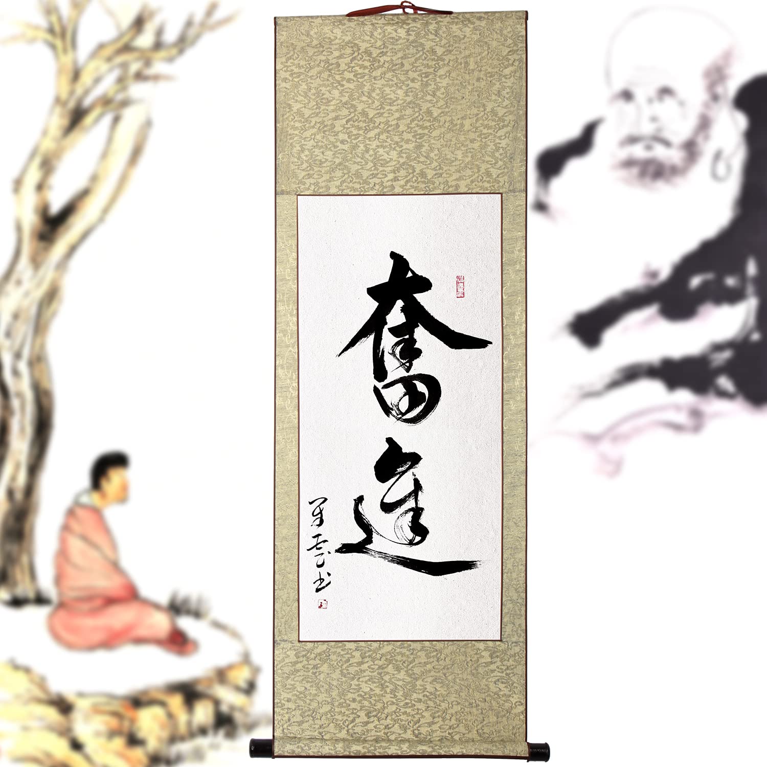 Amazon｜茶掛け 肉筆 手書き/奮進/掛け軸 おしゃれ 四尺四 掛軸 一行書