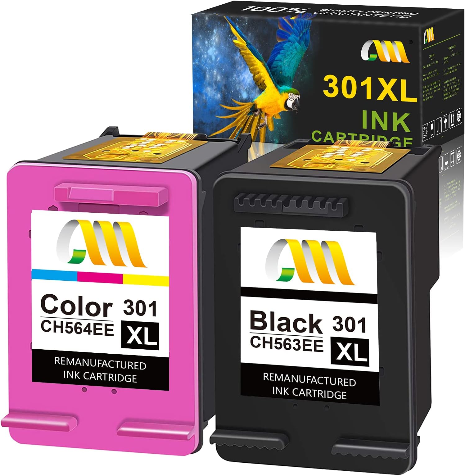 Remanufactured Ink Cartridges Replacement for HP 301 XL 301XL Work for envy 4500 5530 4502 Deskjet 2540 1000 3050 3050a 1050 1050a 1510 Officejet 4630 2620, Black & Colour
