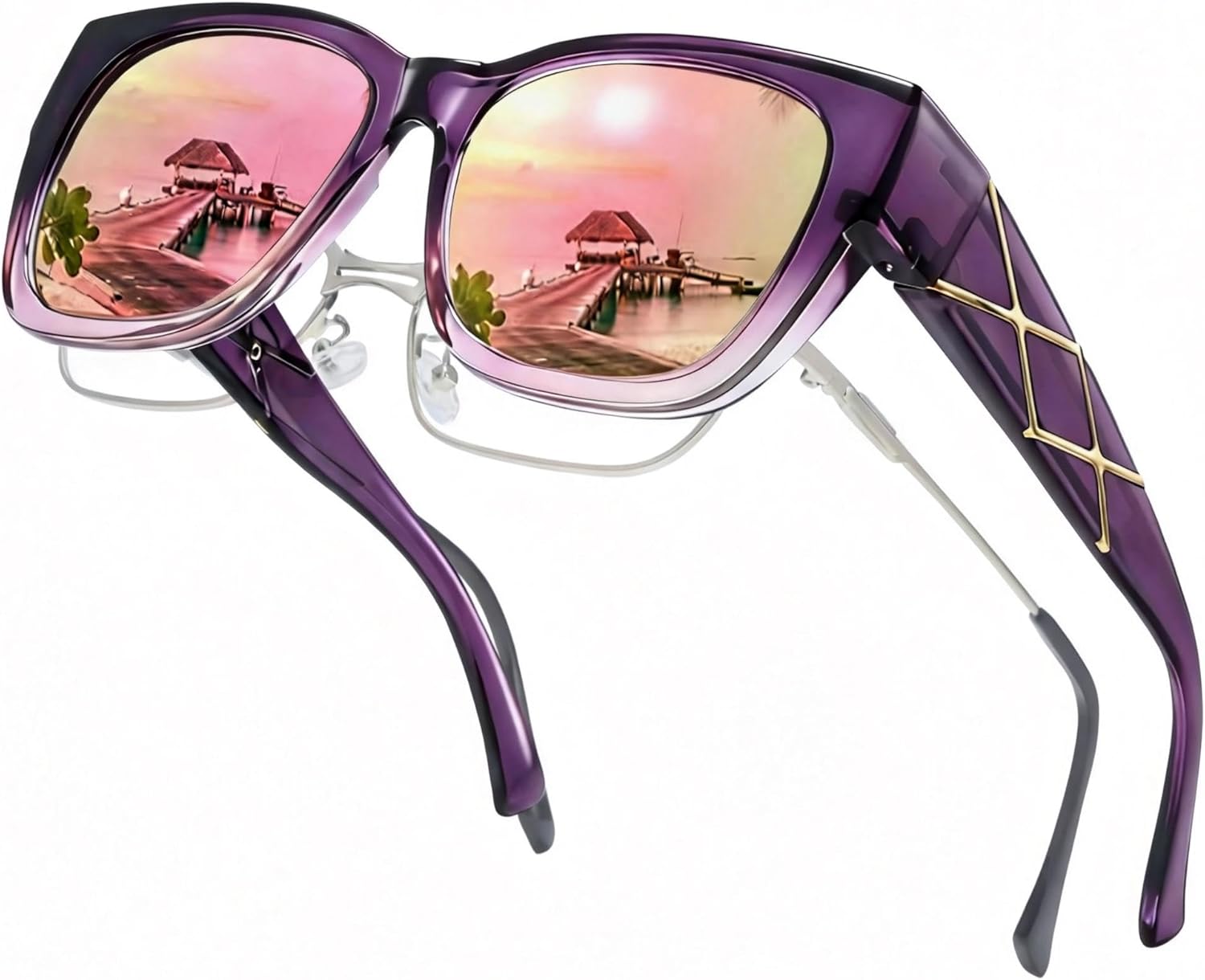 LVIOE Polarized Fit Over Sunglasses for Women Men Oversized Square Over Glasses Sunglasses with UV Protection