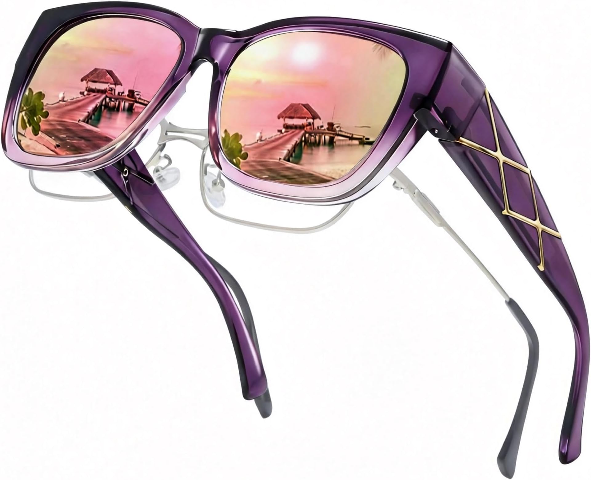 Polarized Fit Over Sunglasses for Women Men Oversized Square Over Glasses Sunglasses with UV Protection