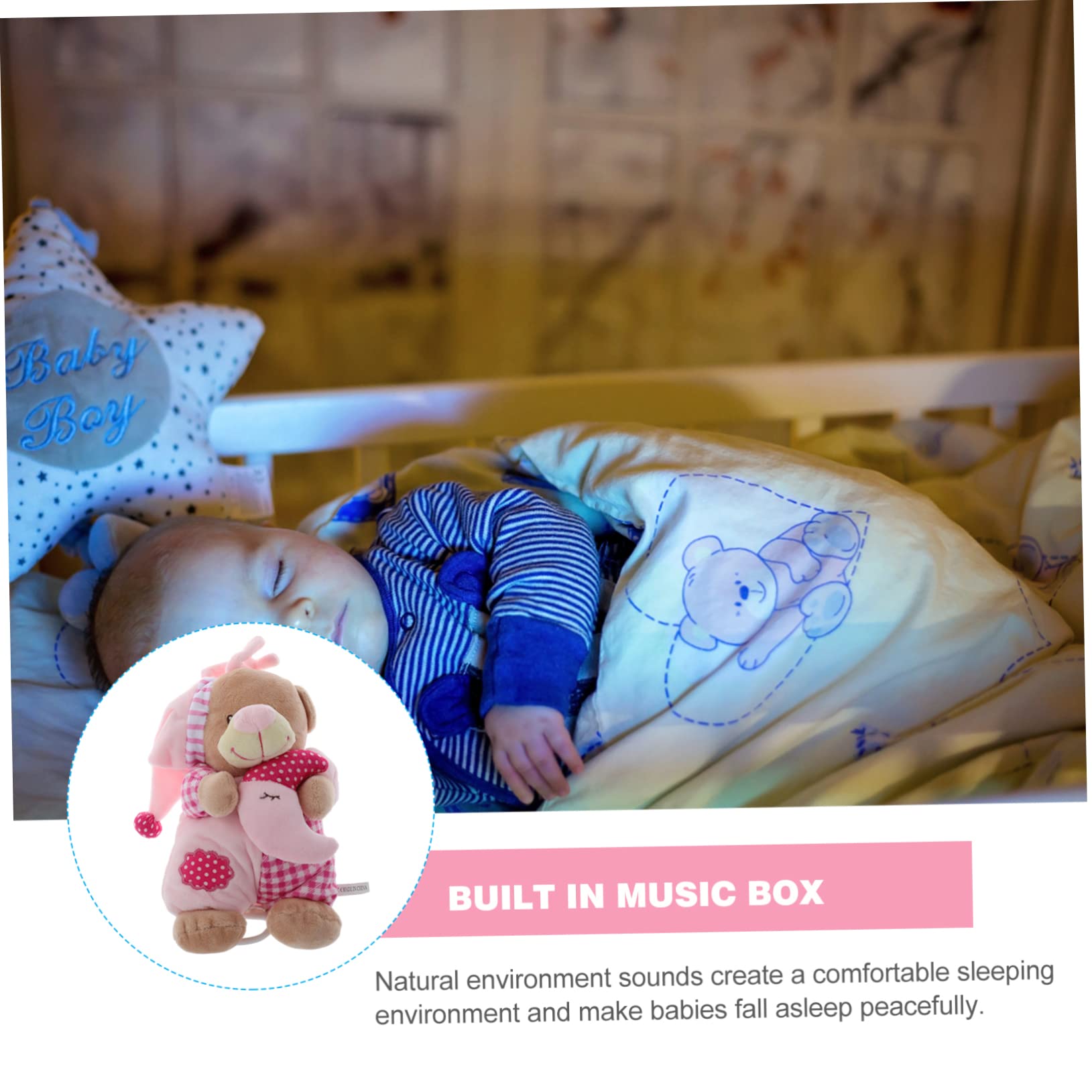 Toyvian 2pièces Doudou Musical pour Ours Apaisant avec Mobile Musical pour Sommeil Et Jeu Berceau