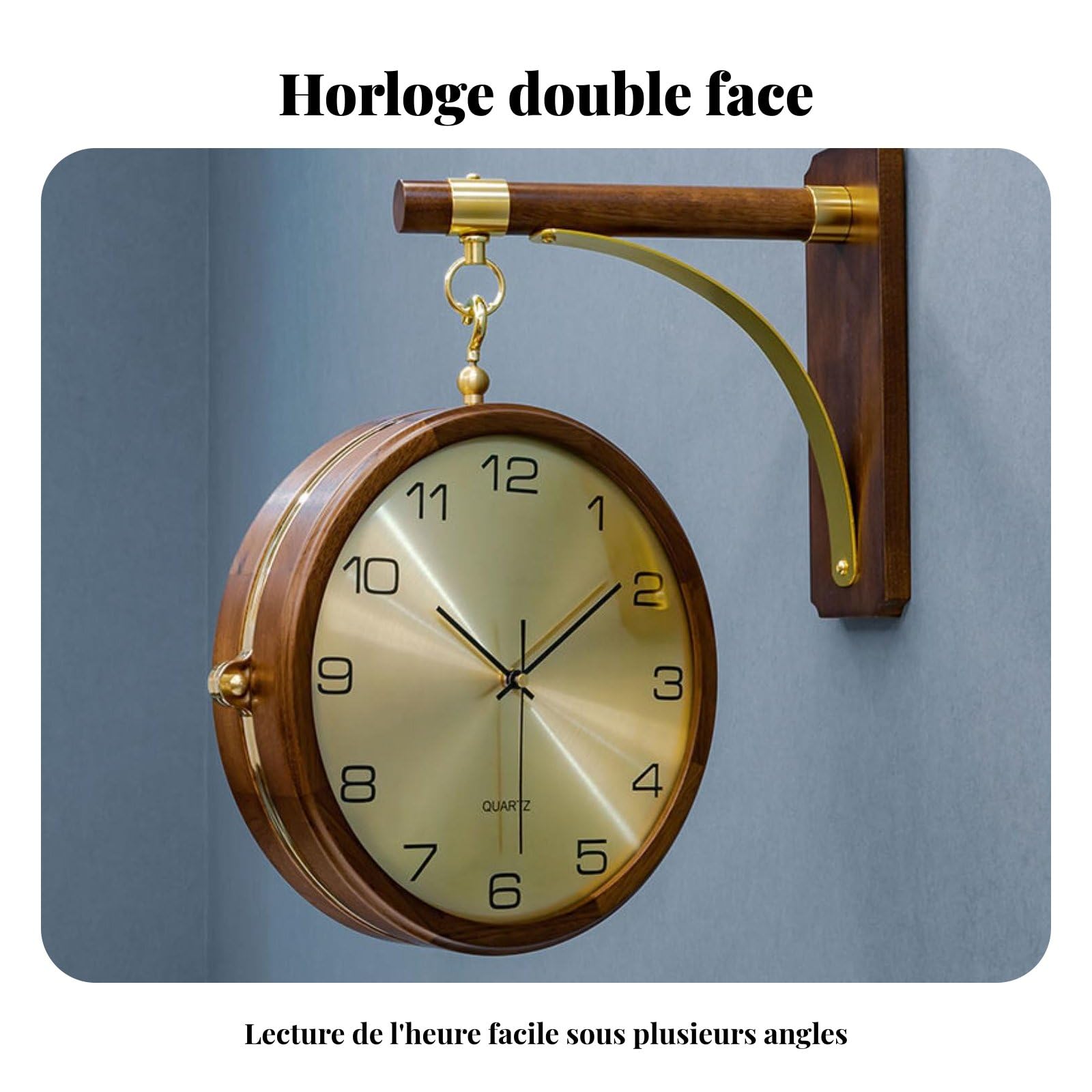 Baoblaze Orologio da Parete con Quadrante Doppio E Design Elegante in Legno Massello con Meccanismo Silenzioso Rotazione Completa Adatto per Ufficio, color to 12, Metalmv+Lega+Bianco+H