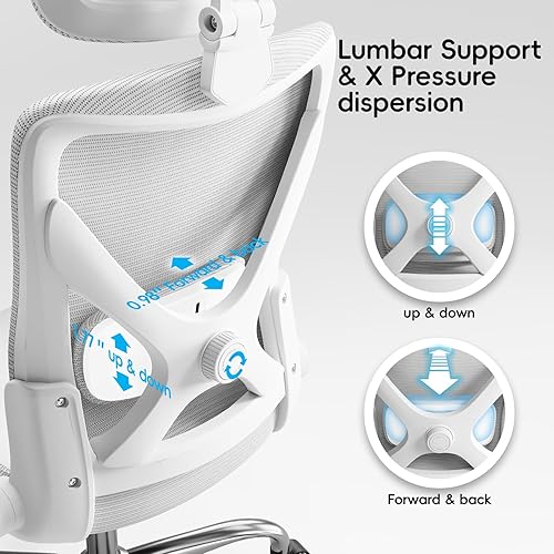 Miniatura 5 de Silla ergonómica de escritorio para oficina, para computadora, en forma de X, de malla de piel sintética con soporte lumbar ajustable, silla