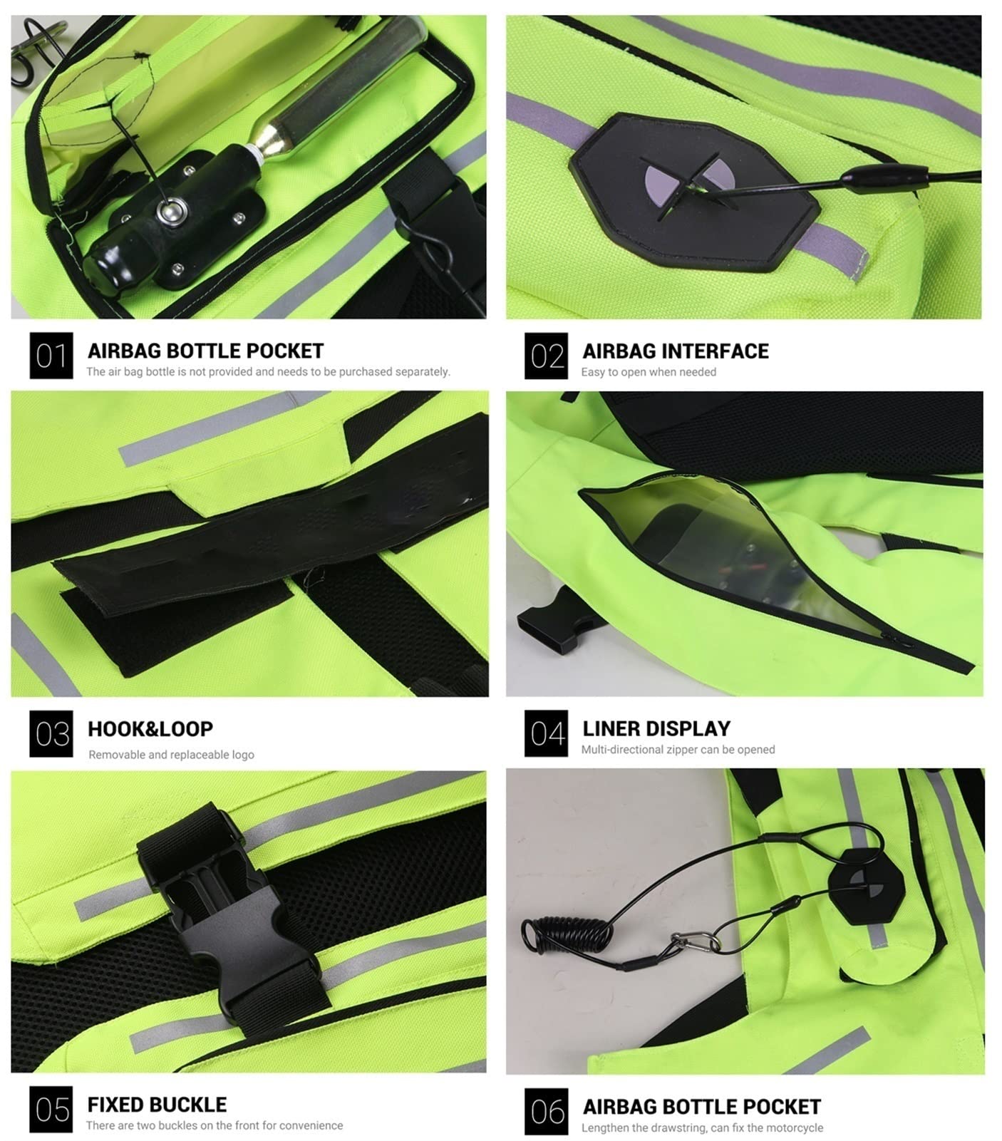 Motorrad Airbag Weste, Airbag Weste Motorrad für Herren Damen, mit Reflexstreifen, Airbag Weste Motorrad Jacken für Motorradfahrer und Reiten (Farbe : Grün, Größe : XL)