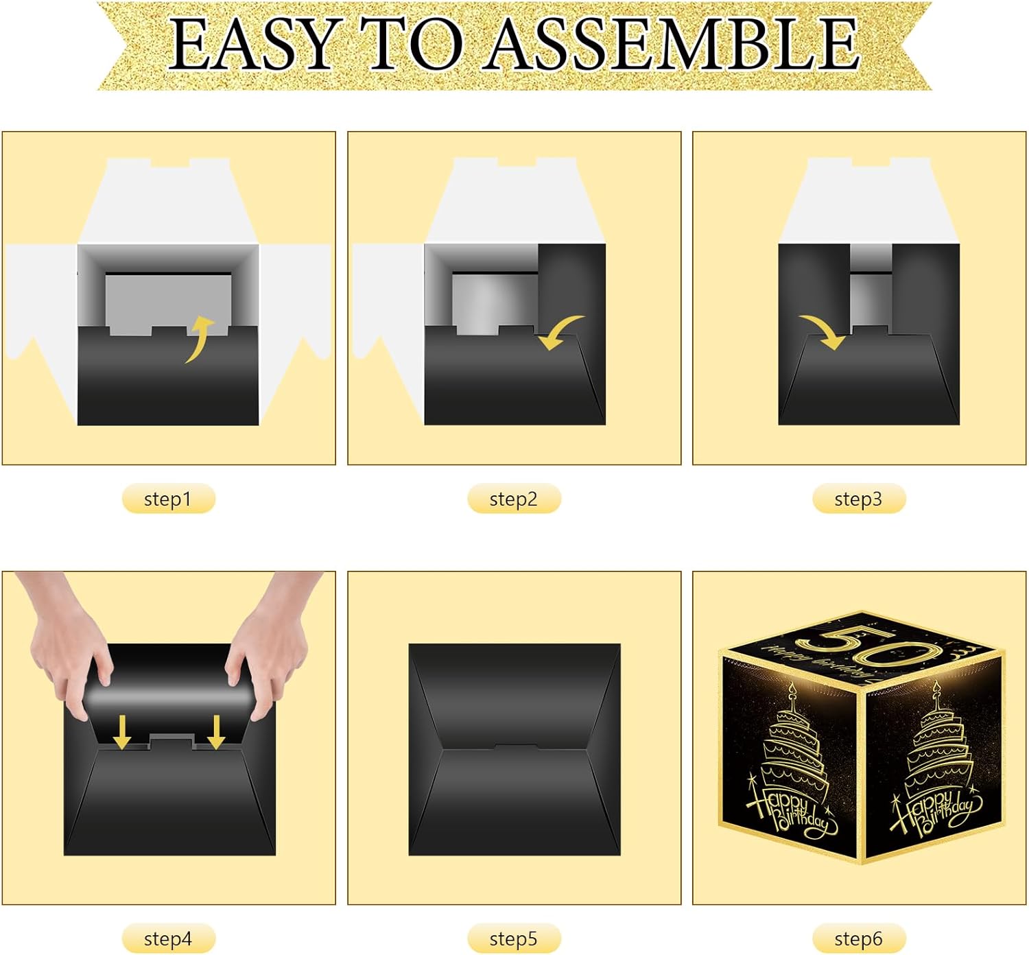 50th Birthday Decorations for Men Women, Black Gold 50th Birthday Balloons Boxes Party Favors, 50 Balloons Happy Birthday Banner Kit, Tassel Curtain, 50 Year Old Bday Decoration Box