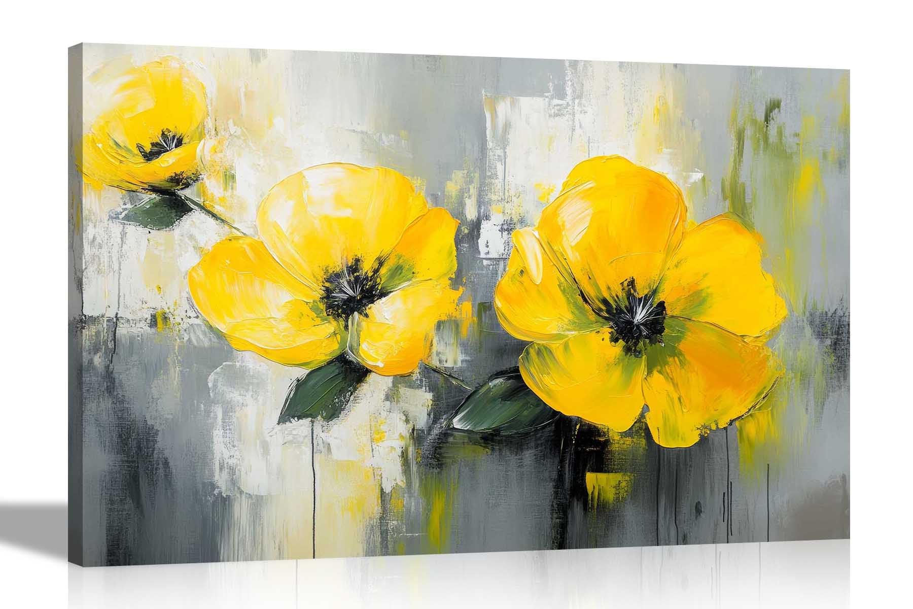 Artley Prints Abstract Yellow Flowers Branch - Abstract Yellow Flower On Branch Canvas Prints Home Office Conservatory Nature Wall Art Ready To Hang Pictures 76 X 50Cm (30 X 20 Inches)