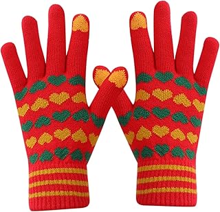 Ski Gloves Mittens Men Women Can Enable Screen Gloves Warm Knitted Gloves Mittens Winter Keep Warm Knitting Heart Printing Golves Students Outdoor Riding Hiking Mittens Gloves Mittens Women
