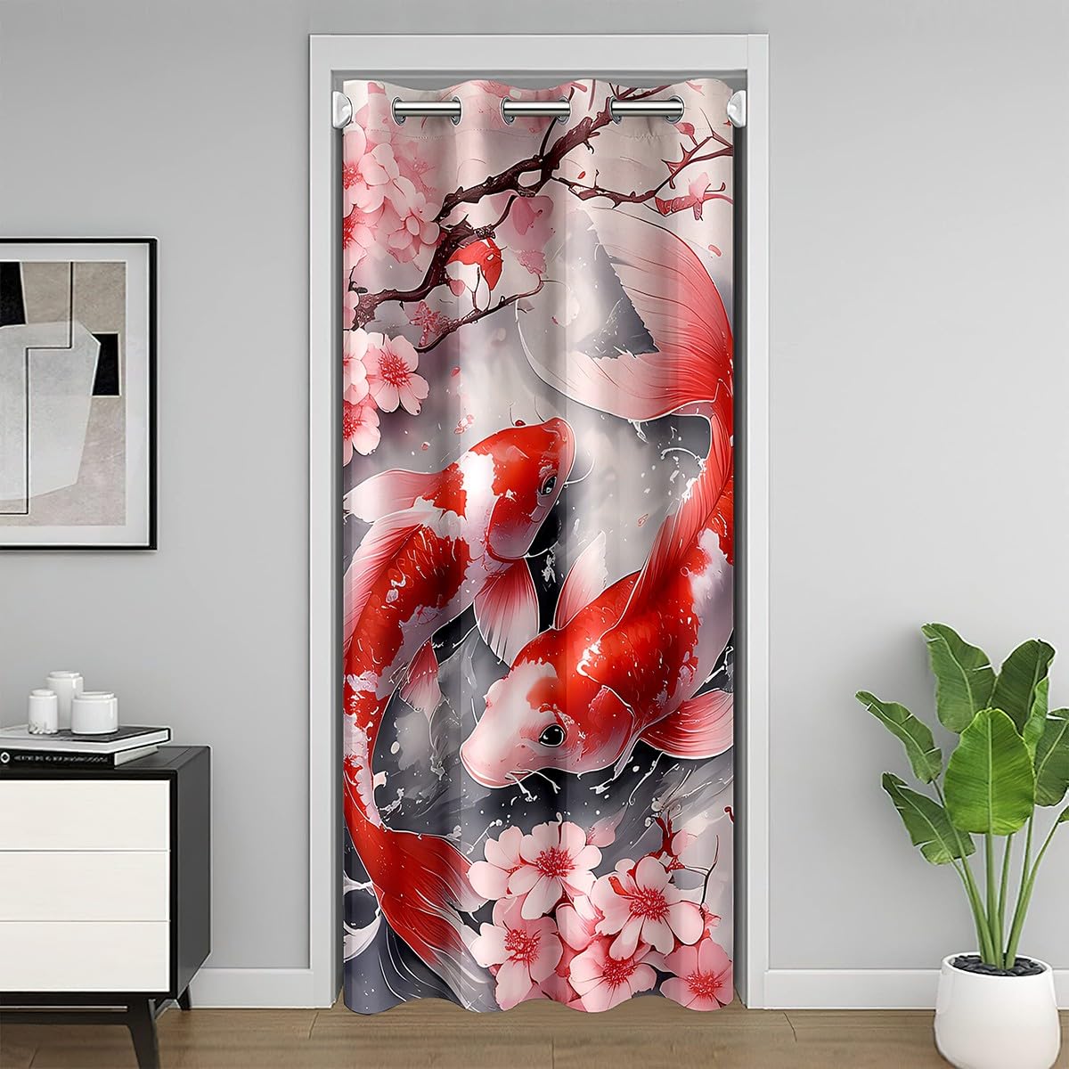 Feelyou Japanese Koi Fish Doorway Curtain Privacy 1 Panel, 42"x80" Cherry Blossoms Door Cover Curtain Japanese Style 30%-50% Room Darkening Blackout