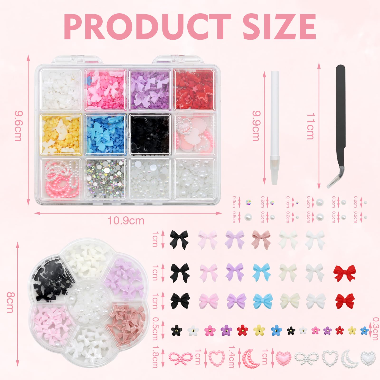 3D Nail Charms, VEGCOO 2 Boxes Nail Stuff Nail Gems Rhinestones Pearls Charms with Pickup Tool - Image 2