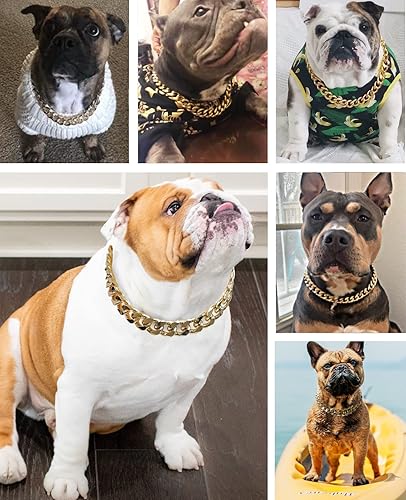 Miniatura 6 de Collar de perro de cadena dorada  Collar de perro de eslabones cubanos de metal de 78 pulgadas de ancho con cinturón de cuero, ligero protege el