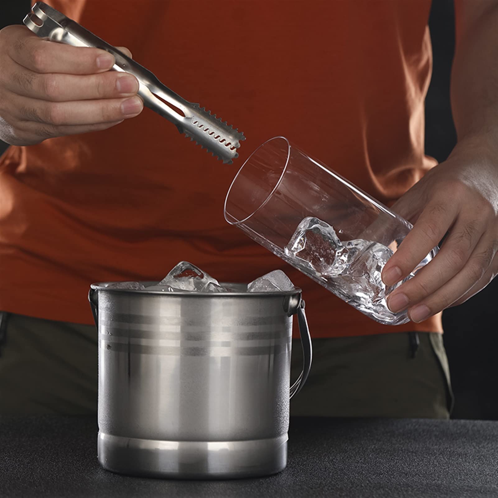 Saturey EIN Eiskübel Edelstahl-EIS-Eimer-Behälter, Bar Eiskübel Service for Home Bar, die Bier und Wein kühlt Eiskühler Sektkühler Eiswürfelbehälter