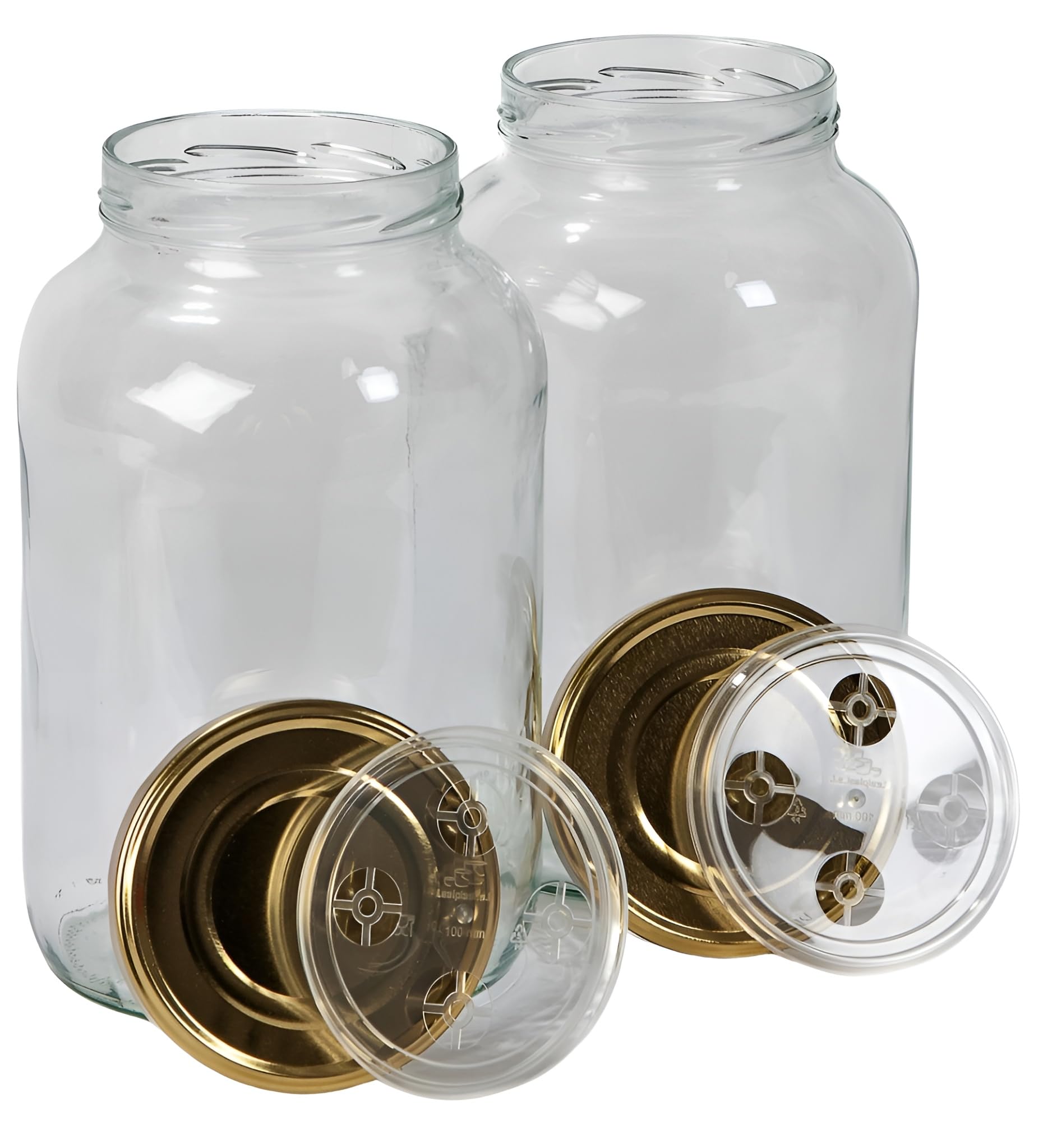myFERMENTS - Kit de Tarros de Fermentación de Vidrio Borosilicato 4 L | Boca Ancha Ø110mm | Con Tapas Esterilizables y Cubre Cuellos | Ideal para Kimchi, Chucrut y Conservas Caseras | Pack 2