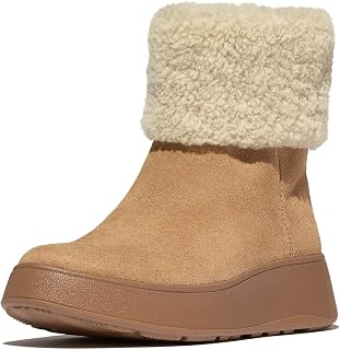 Fitflop Damen F-Mode Shearling-Collar Zip-up Suede Ankle BootsStiefelette