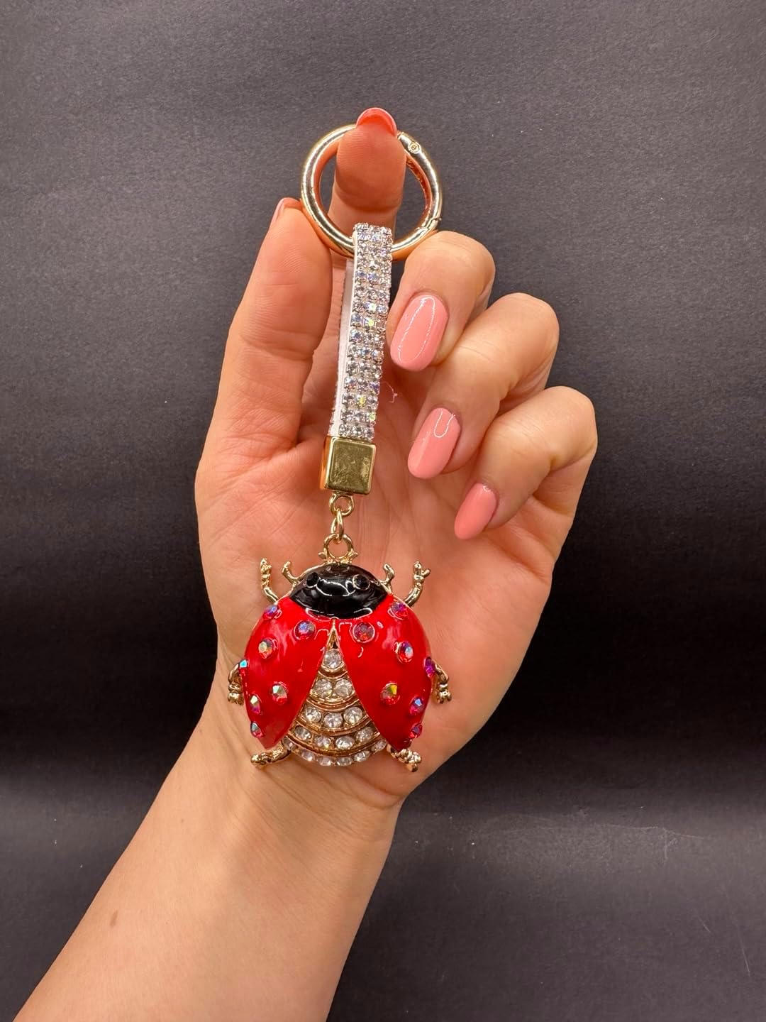 Crystal Rhinestone Lucky Ladybug Keychain, Keyring, Charm Accessory image 4