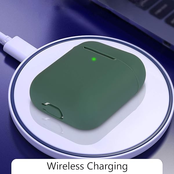 KOKOKA Coque Housse Étui Protecteur Compatible avec AirPods 2, Silicone Case Cover pour AirPods 2, Témoin LED Visible, Supporte la Charge sans Fil, Deep Green - 5