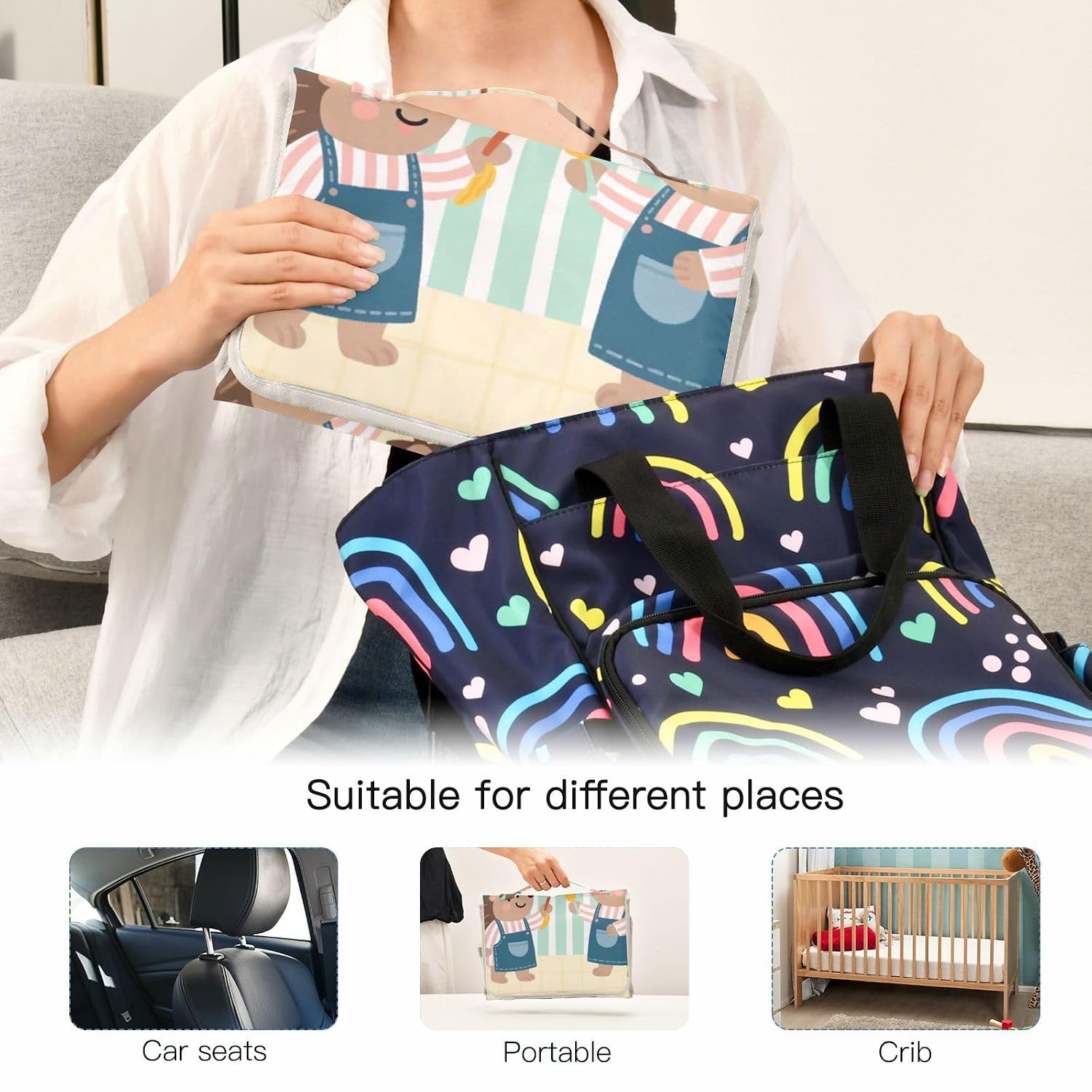 Cartoon Cute Hedgehog Chef Yellow Reusable Washable Changing pad with Tissue Pocket Baby Portable Changing pad Infant Travel Station Kit cambiador de pa?ales para Bebes