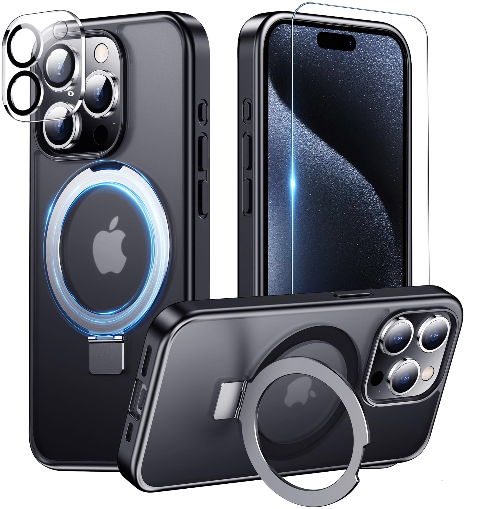 Red2Fire New Magnetic Case for iPhone 15 Pro Max Case, with Invisible Stand [Compatible with MagSafe][2Pcs Tempered Glass Camera & Screen Protector] Shockproof Case for iPhone 15 Pro Max 6.7"