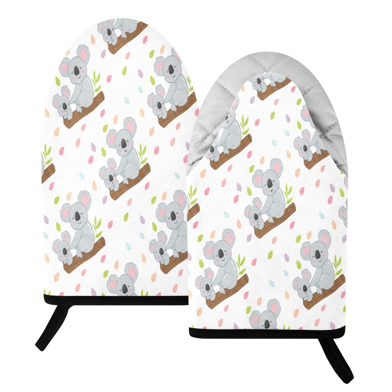 BURSTDDY Koalas and Leaves Oven Mitt,Heat Resistant Kitchen Mitts for Cooking