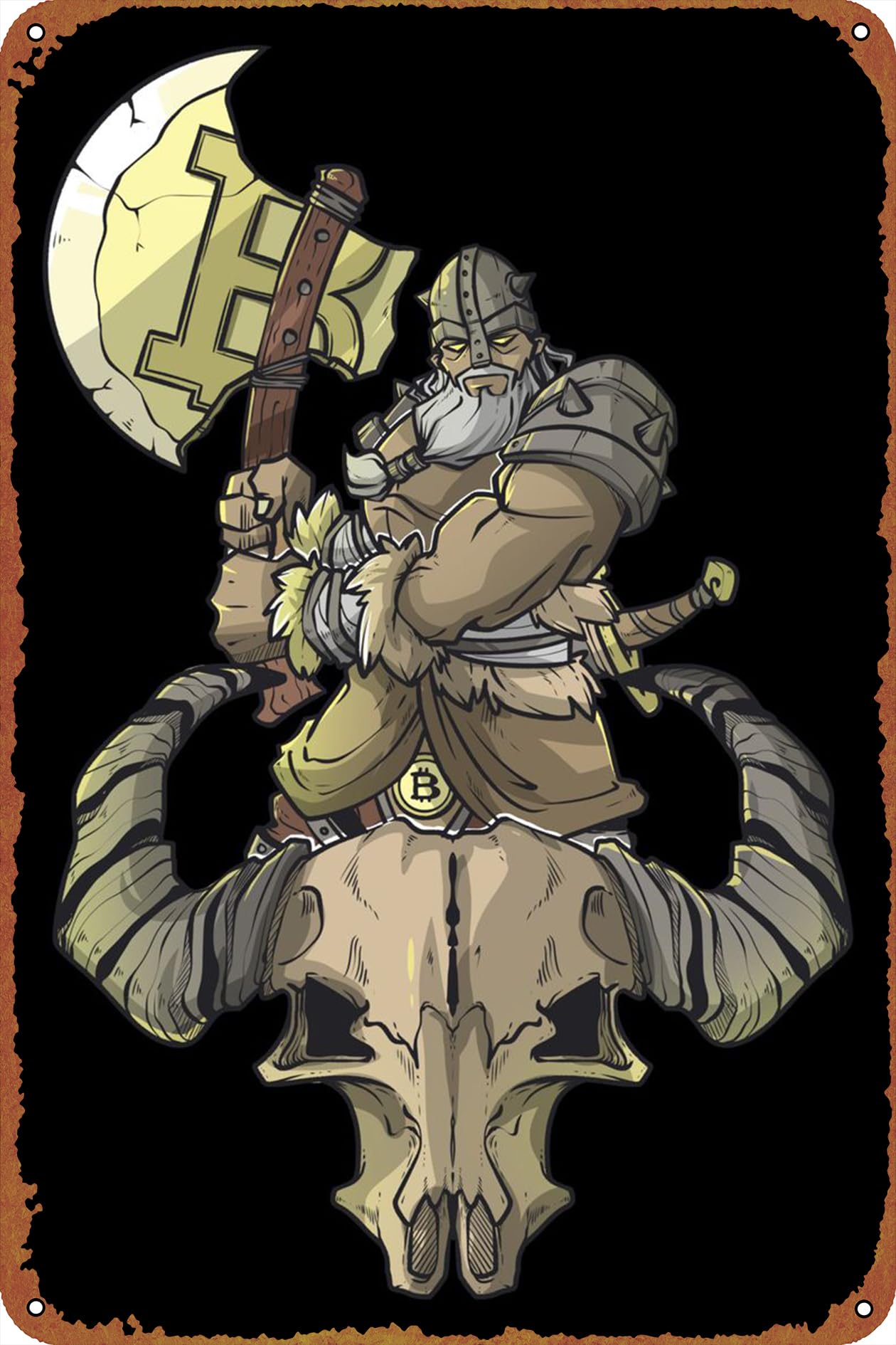 Bitcoin Barbarian BTC Art Game Poster Tin Sign Cafe bar Home Wall Art Decoration Retro Metal Tin Sign 8x12 inch