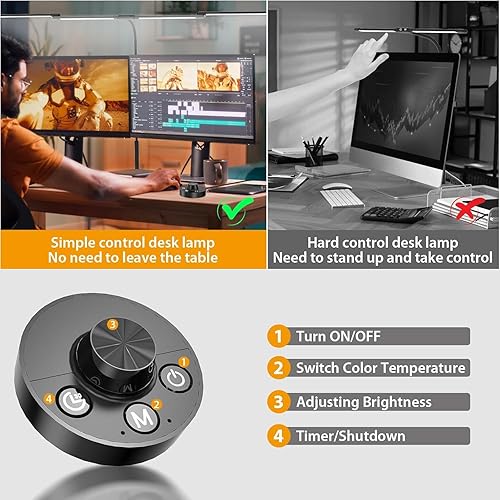 Miniatura 7 de Lámpara de escritorio, lámparas de escritorio con abrazadera para oficina en casa, lámpara de mesa flexible de cuello de cisne de 24 W, 10 modos de