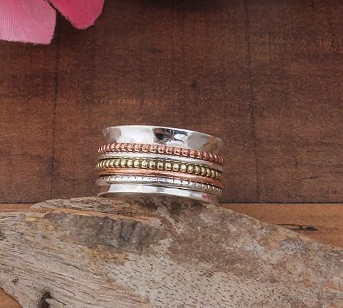 Miniatura 58 de Boho Spinner Ring, Mothers Day Gift, Silver 925 Women Ring, Sterling Silver 925 Ring, Fidget Spinner Ring,Women Silver Anxiety Ring